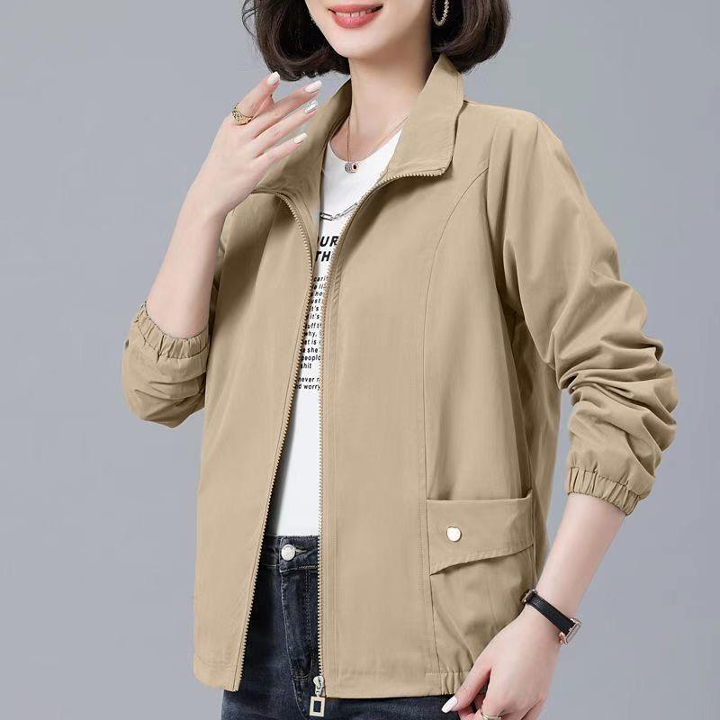 Short Coat Women's New Korean Version of Loose Fashion Simple Casual Versatile Solid Color Stand Collar Double Jacket Top
