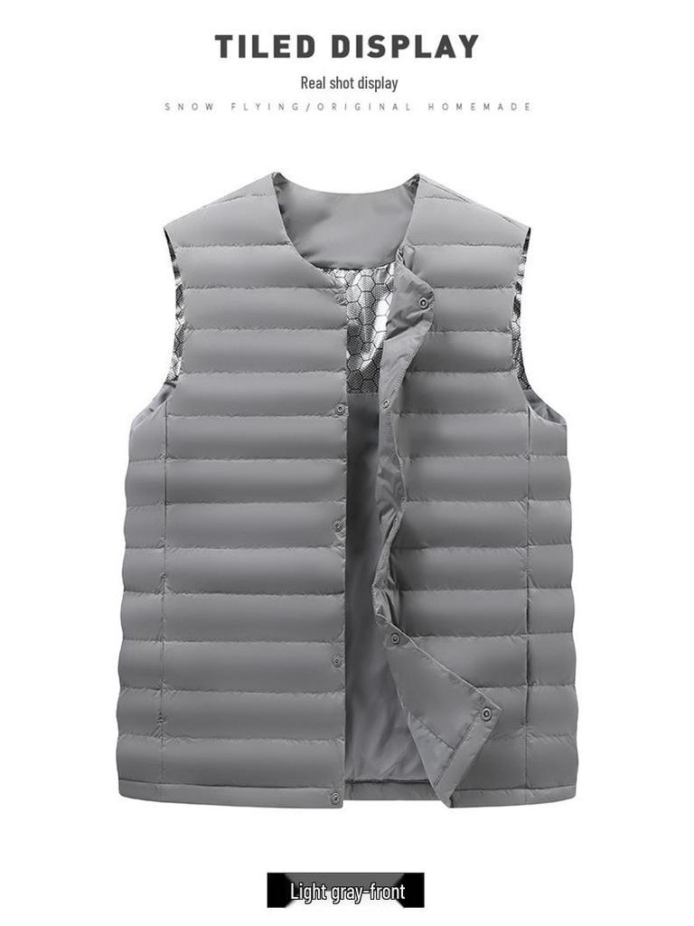 2025 Winter Men's Convertible Round/V-Neck White Duck Down Short Vest