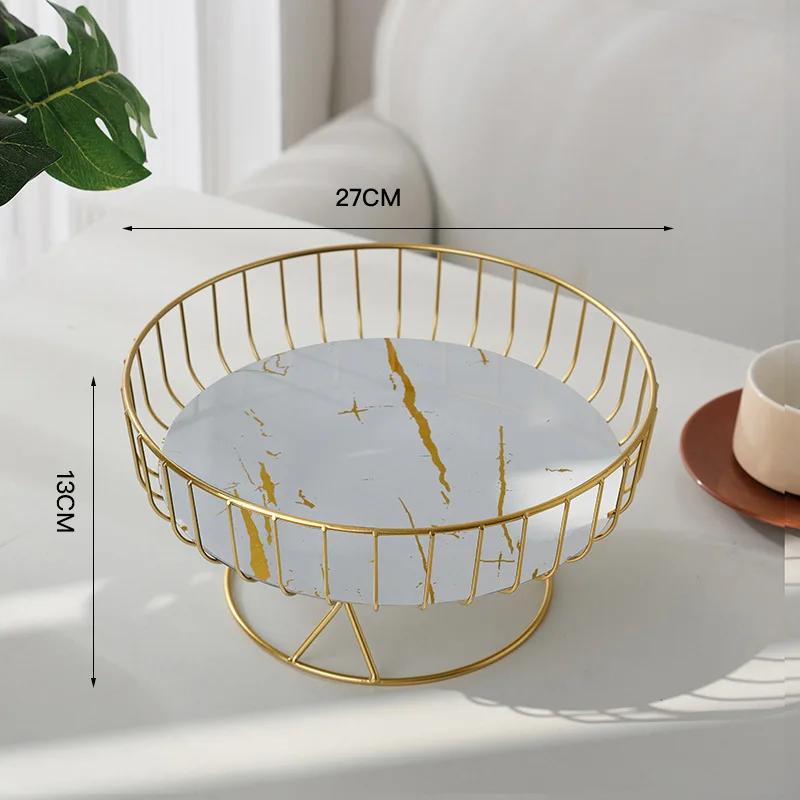 Light Luxury High Foot Fruit Plate Plastic Metal Home Living Room Candy Snacks Storage Decoration