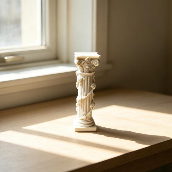 White Corinthian Column Ornament, 3D Printed Flower Vine Column Statue, Roman Column Desktop Ornament for Home Desk Shelf Decor