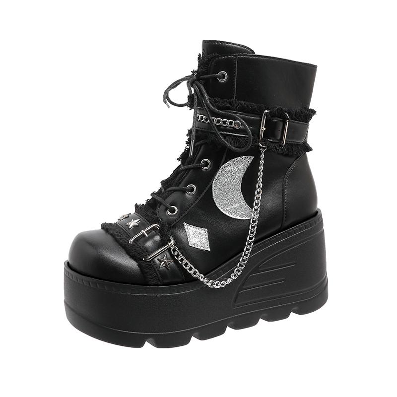 

Женские мотоциклетные ботинки на высокой платформе 9,5 см, весенние ботильоны с шайбой на каблуке, женские массивные кроссовки, новая осенне-зимняя женская обувь 35