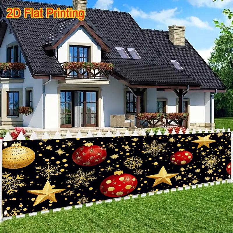 Christmas Bells Banner, Winter Holiday Party Design, Polyester Outdoor Garden Porch Fence Wall Indoor Christmas New Year Decoration
