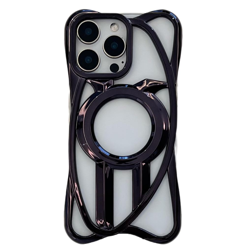 For iPhone 16 Pro Case Compatible with MagSafe Frameless Electroplated Hollow Design TPU Phone Cover