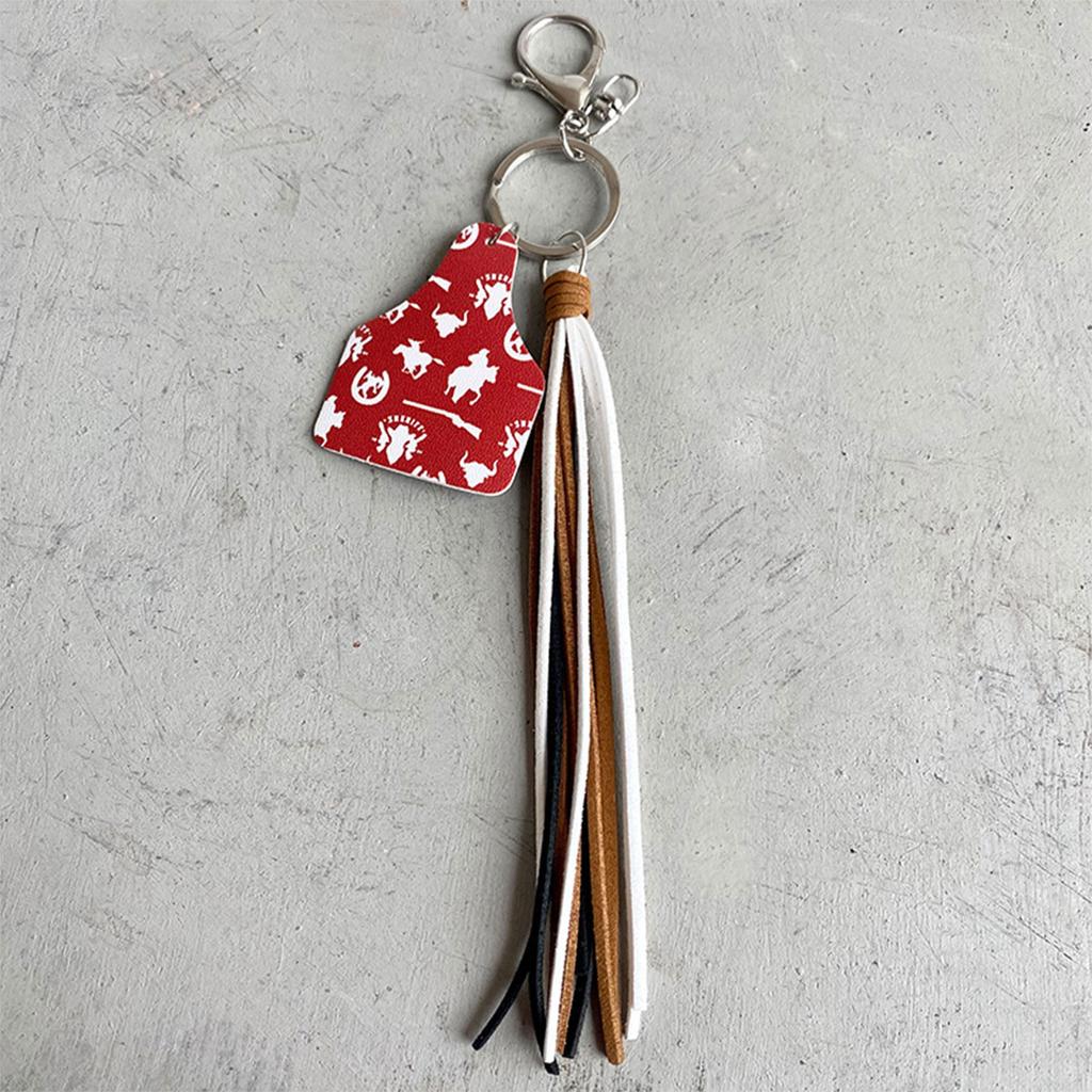 Keychain Western Denim Pendant Cactus US Flag Leather Keychain Multi Color Ethnic Style Pendant