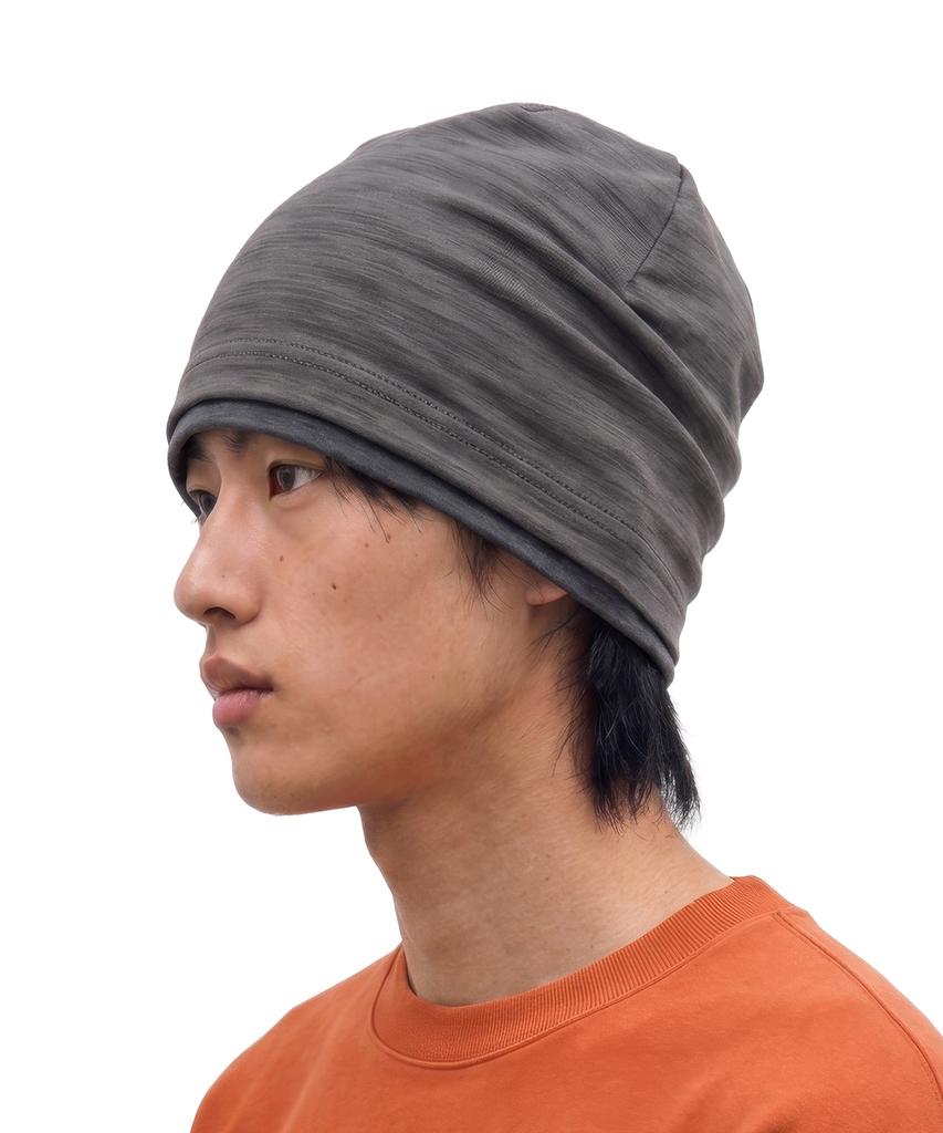 Eondeokeonteulol Cool Two-Tone Color Block Cotton Long Loose Fit Hat Beanie / Layered Slub / Khaki