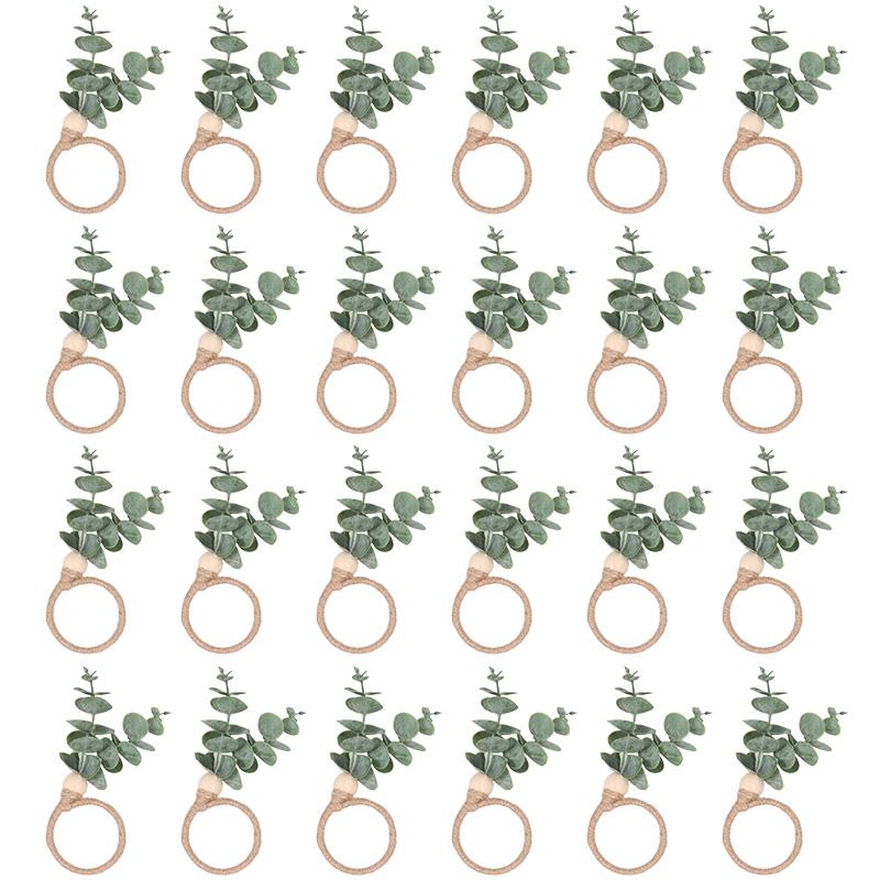 24/1Pcs Wedding Napkin Rings Eucalyptus Leaves Napkin Holder Buckles Spring Easter Home Table Decoration Birthday Party Supplies