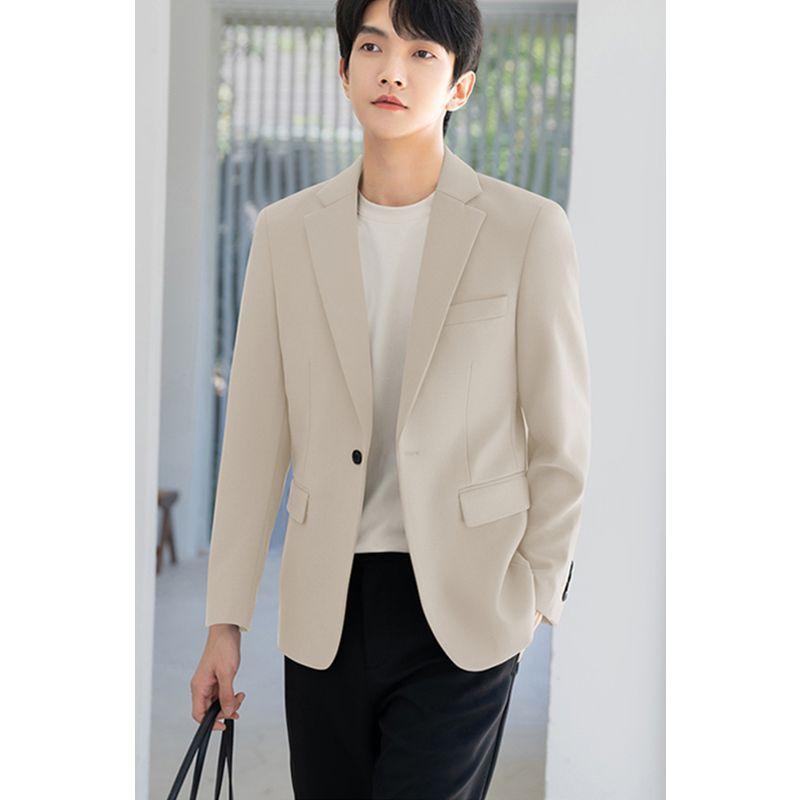 

Весенний мужской модный костюм, однобортный однобортный хлопковый эластичный повседневный костюм из хлопка с лацканами, мужская одежда L абрикосовый