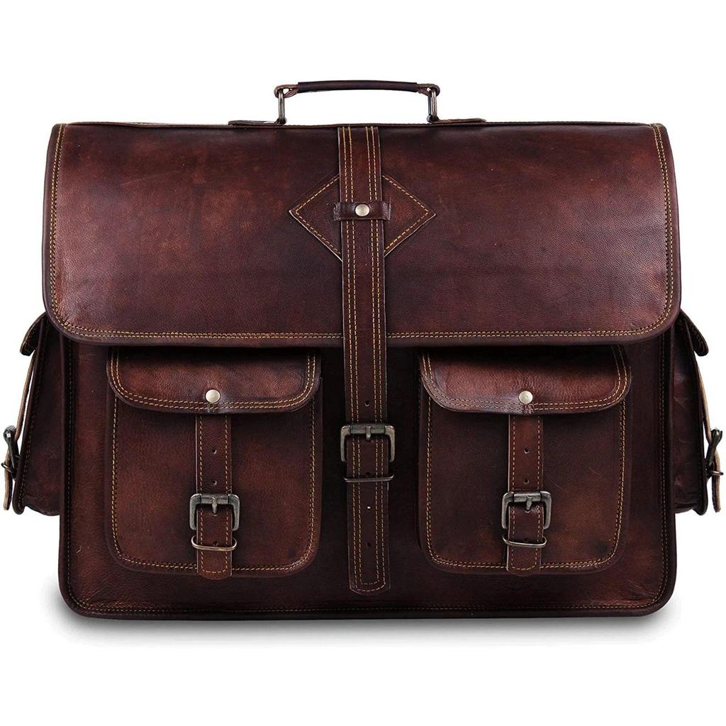 Genuine Vintage Brown Leather Messenger Bag Shoulder Laptop Bag Briefcase