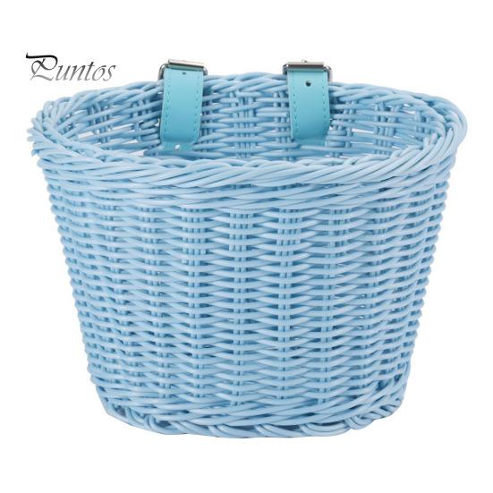 

Детская плетеная корзина для велосипеда спереди с регулируемым ремнем для малышей, мальчиков и девочек, беговел, винтажная ручная работа, плетеная корзина для хранения из ротанга, аксессуары для велосипеда S небесно-голубой