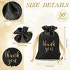 50 Pcs Black & Gold Satin Thank You Gift Bags (5x7") with Drawstring – for Jewelry, Candy, Wedding, Baby Shower, Christmas, Thanksgiving –
