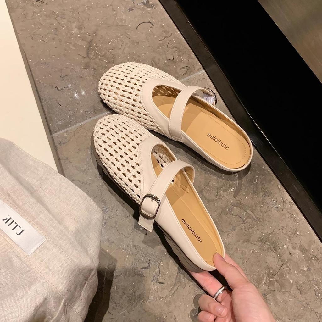 Hollow Woven Lazy One-word Belt Half-drag Women's New Summer Outer Wear Bag Head Cool Slippers