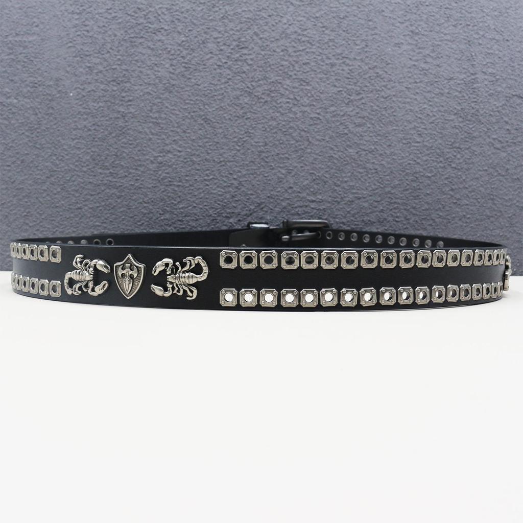 Authentic Double Needle Scorpion Cowhide Belt with Rivets - Personalized Western Style