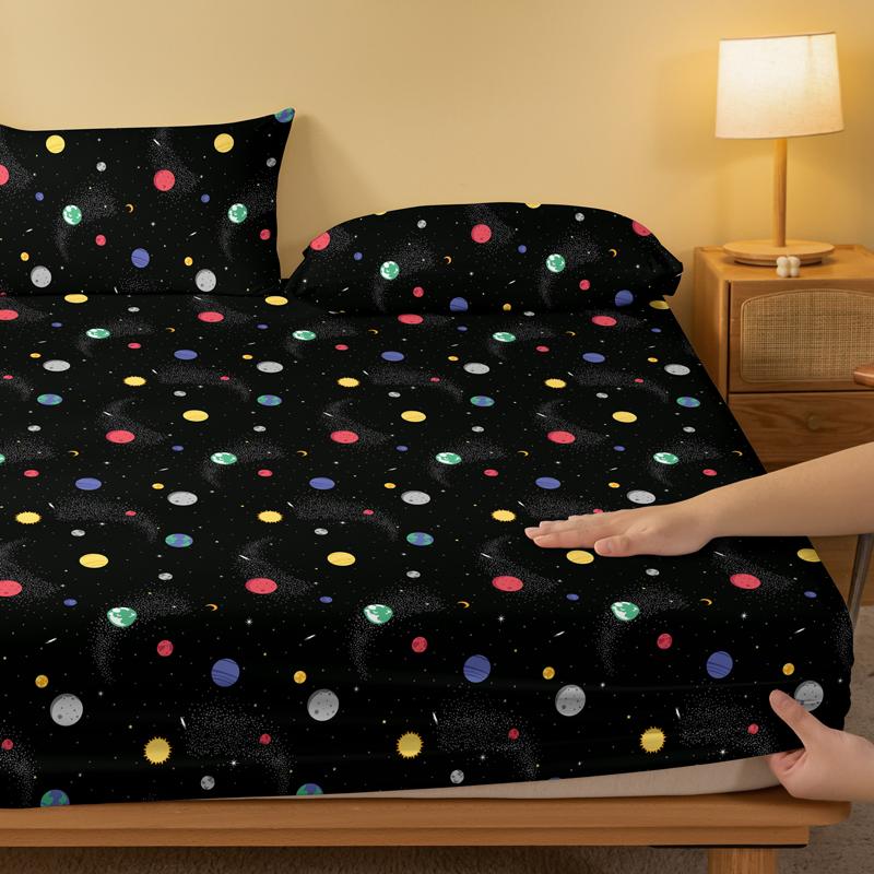 1 Simple Modern Interstellar Travel Printed Matte Fitted Sheet, Bedroom Printed Bed Cover, Bedding (Excluding Pillowcases)