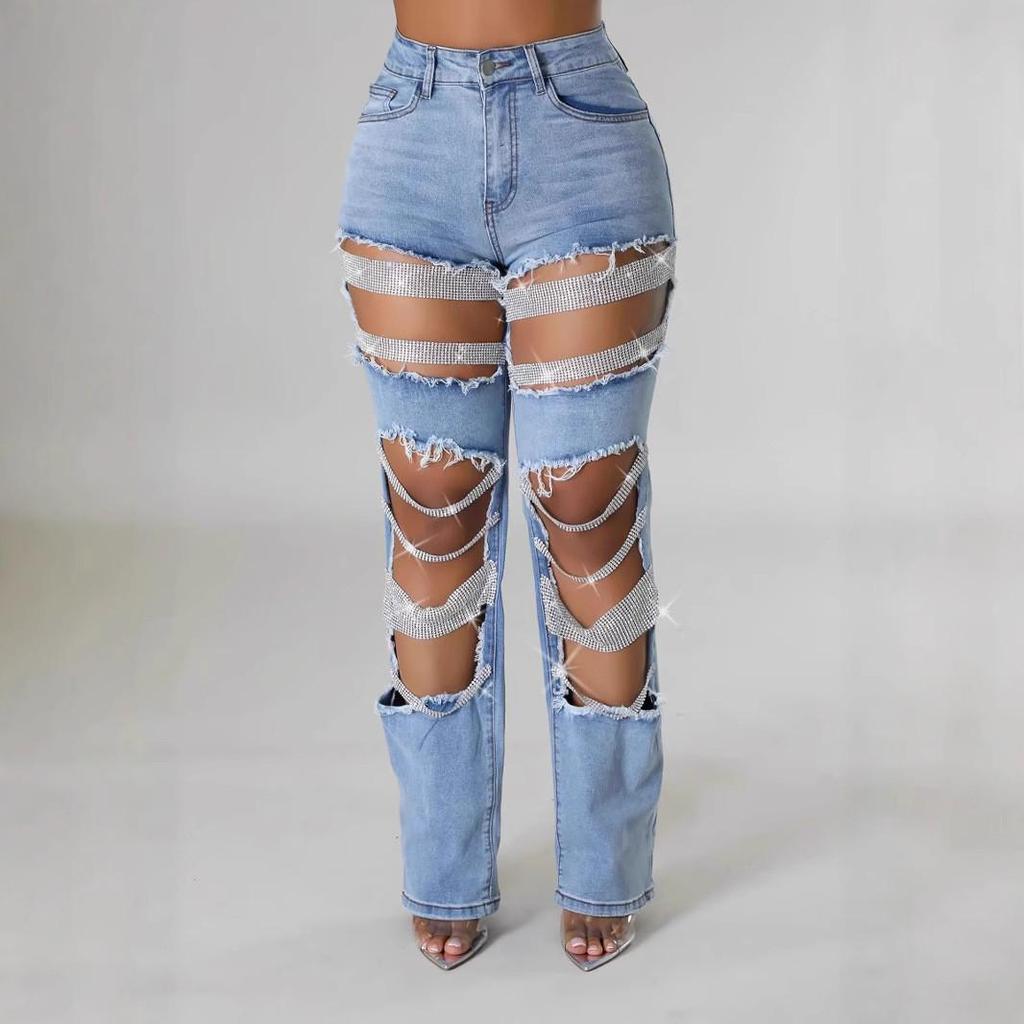2025 Beaded Ripped Elastic Jeans for Women: Hot Girl Summer Style