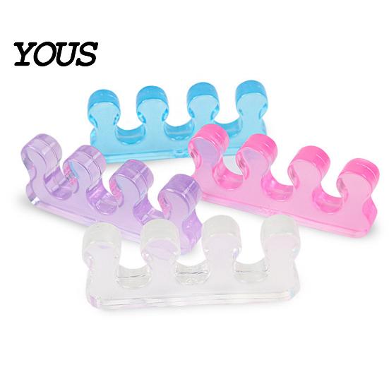 Manicure Toe Separator 1 Pair for Overlapping Toes, 3-Hole Blue Gel Bunion Corrector, Straightener Silicone Soft SEBS Foot Spacer Hallux Valgus, Women