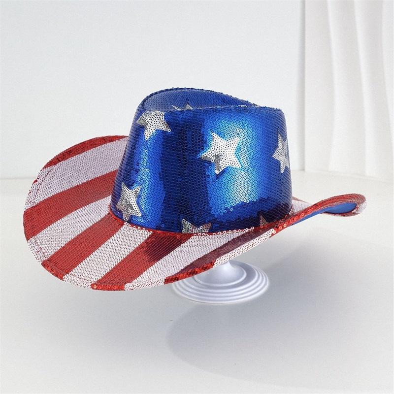 Cappelli Western a Strisce Rosse Bianche e Blu con Stelle per Uomo Donna Cappelli da Cowgirl con Paillettes per il Giorno dell'Indipendenza Cappelli Patriottici per Festa