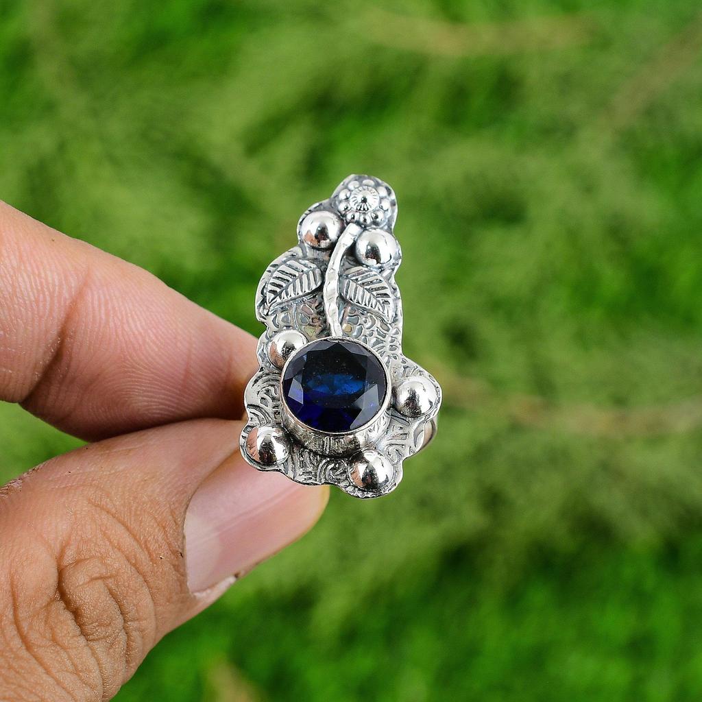 Tanzanite Quartz Gemstone 925 Sterling Silver Flower Wife Stackable Ring Jewelry