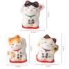 Set de 3 Piese Mini Pisică Norocoasă Ceramică, Figurine Decor Birou Mașină, Pisoi Drăguț Ornament Maneki Neko 3,3 cm Înălțime
