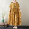 Short Sleeve Plus Size Cotton Vintage Floral New In Dresses for Women Casual Loose Long Summer Dress