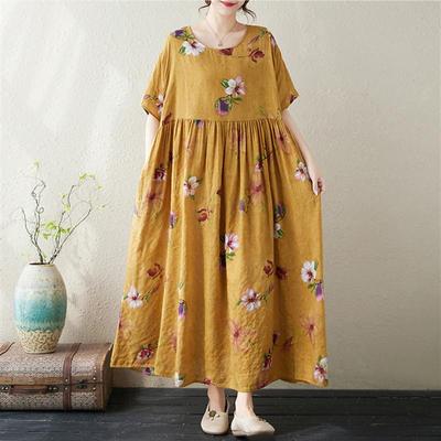 Manica corta Plus size cotone vintage floreale nuovo in abiti da donna casual abito lungo estivo ampio
