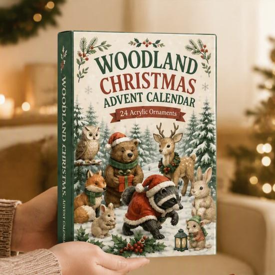 Calendario dell'Avvento Scatola 24 Giorni Calendario di Natale, Animali del Bosco Conto alla Rovescia Elfi Acrilici Figure Giocattoli Carini da Collezione per Decorazione Festa di Natale Natura