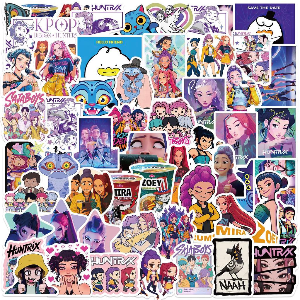 60pcs K-POP DEMON HUNTERS HUNTR/X Cartoon Graffiti Stickers Phone Guitar Laptop Notebook Suitcase Waterproof Sticker Kids Toys