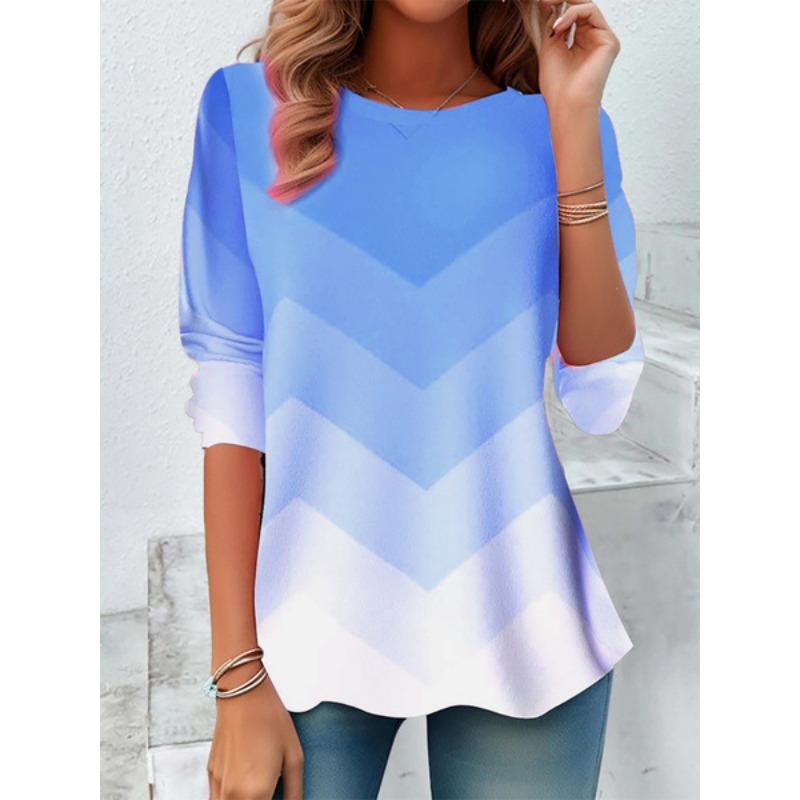 Round Neck 3D Printed Top Colorful Fashionable Casual Long Sleeved Women's T-shirts
