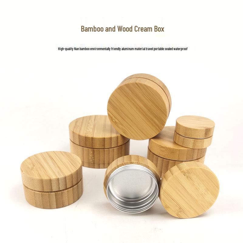 Bamboo & Wood Lip Balm Tin with Bamboo Pattern, Small Round DIY Cream Box, Creative Packaging.
