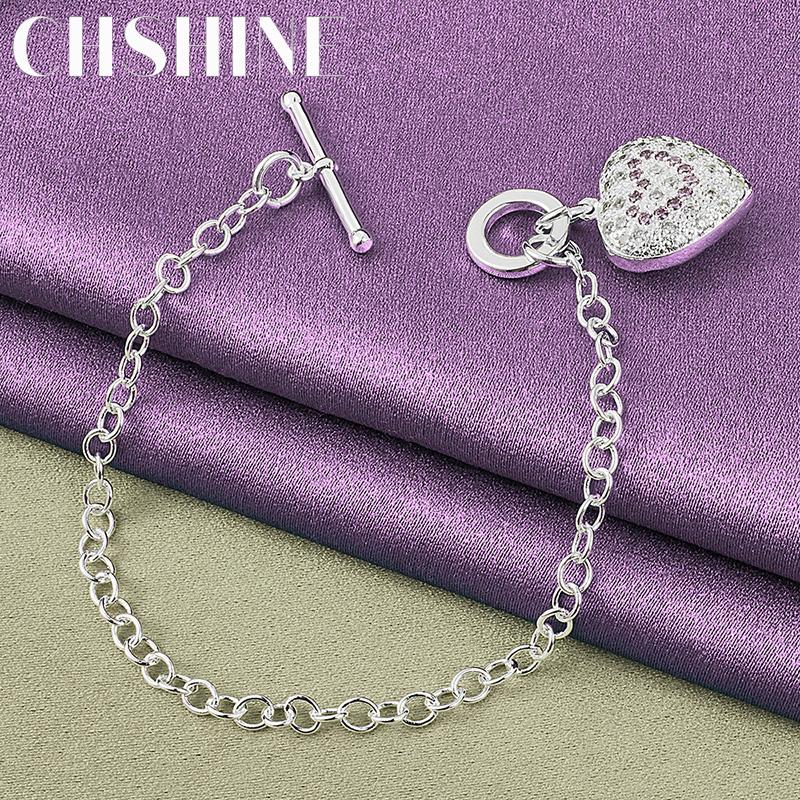 CHSHINE Bracelet Charm Cœur Cristal Argent Sterling 925 Pour Femmes Mode Bijoux de Haute Qualité