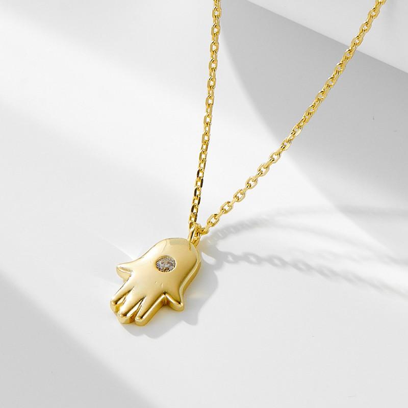Hip Hop Ins Style Zircon Fatima Hand Pendant Necklace Unique Clavicle Chain Women