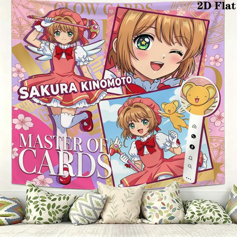 Cardcaptor Sakura Wall Tapestry Aesthetic Wall Hanging Printed Fabric Blanket Decorative Tapestries For Bedroom Living Room Home Decor