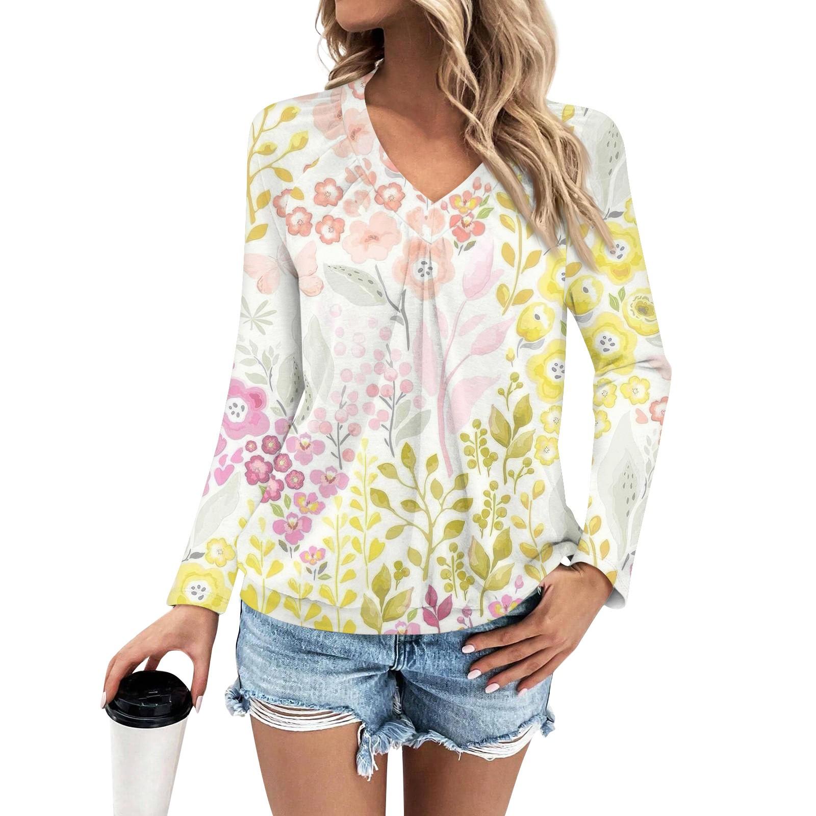 

Женская мода V-образный вырез с открытыми плечами плиссированная повседневная с длинным рукавом XL жёлтый