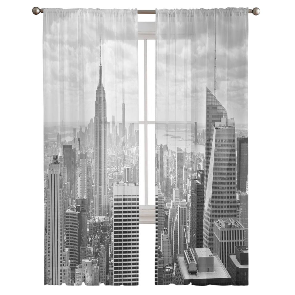 Stadt Urban Architektur Grau Chiffon Sheer Vorhänge für Wohnzimmer Schlafzimmer Home Dekoration Fenster Voile Tüll Vorhang Vorhänge