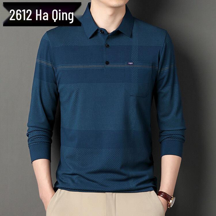 Men's Striped Autumn Cotton Polo - Long Sleeve, Turn-Down Collar, Breathable, Casual Business Shirt