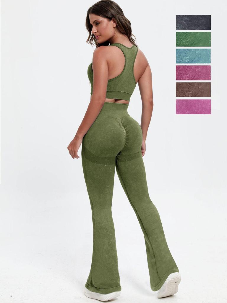 Pantaloni da Yoga a Vita Alta a Gamba Larga Sollevamento Glutei - Stile Europeo e Americano