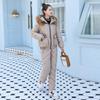Women's Winter Solid-Color Minimalist Warm Set Thickened Hooded Coat with Large Fur Collar + Pants Two-Piece Set