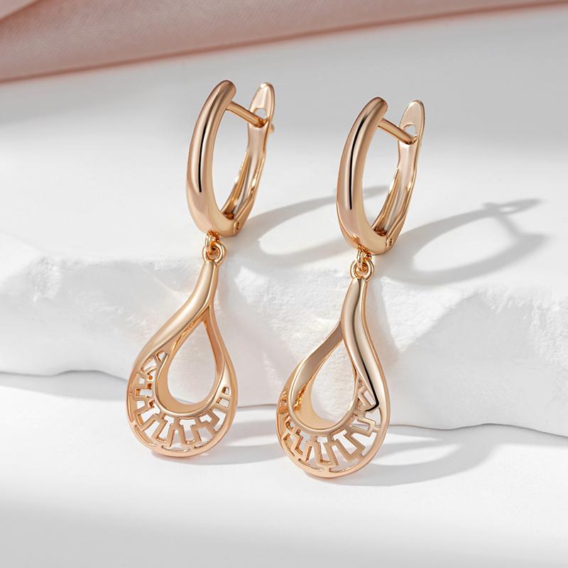 Kinel Square Cutout Long Dangle Earrings For Women Rose Gold Color Luxury Party Fine Jewelry Trendy Drop Earrings