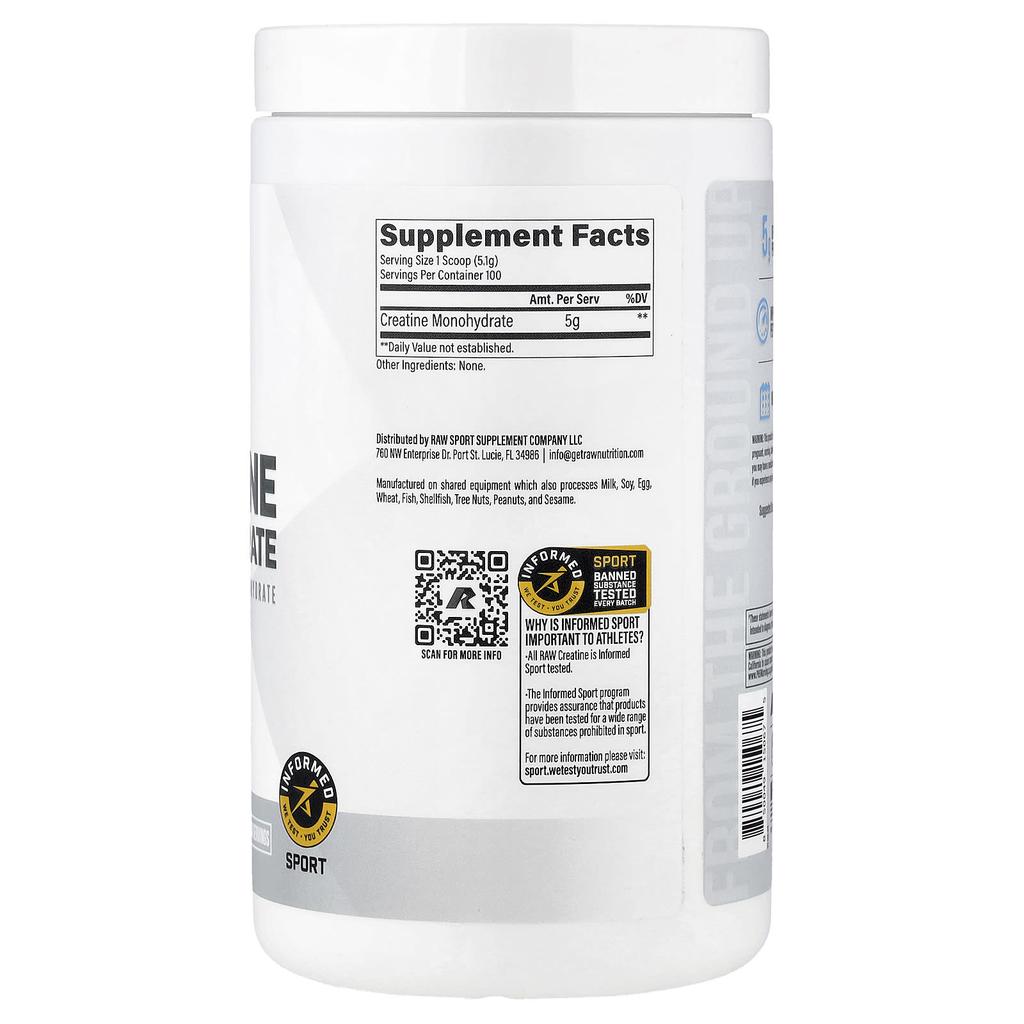 Raw Nutrition, Essential Nutrients, Creatine Monohydrate, Unflavored, 510g (18oz)