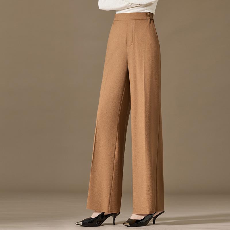 

Женские осенние брюки-костюм 2024 из шерсти, драпирующиеся, приталенные, с широкими штанинами - Повседневные брюки в пол XL