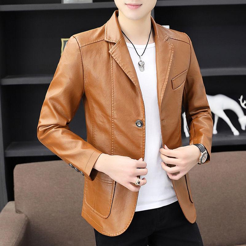 Ανδρικό Στενή Γραμμή Business Casual Δερμάτινο Μπουφάν PU - Μαύρο, Έκδοση Άνοιξη/Φθινόπωρο