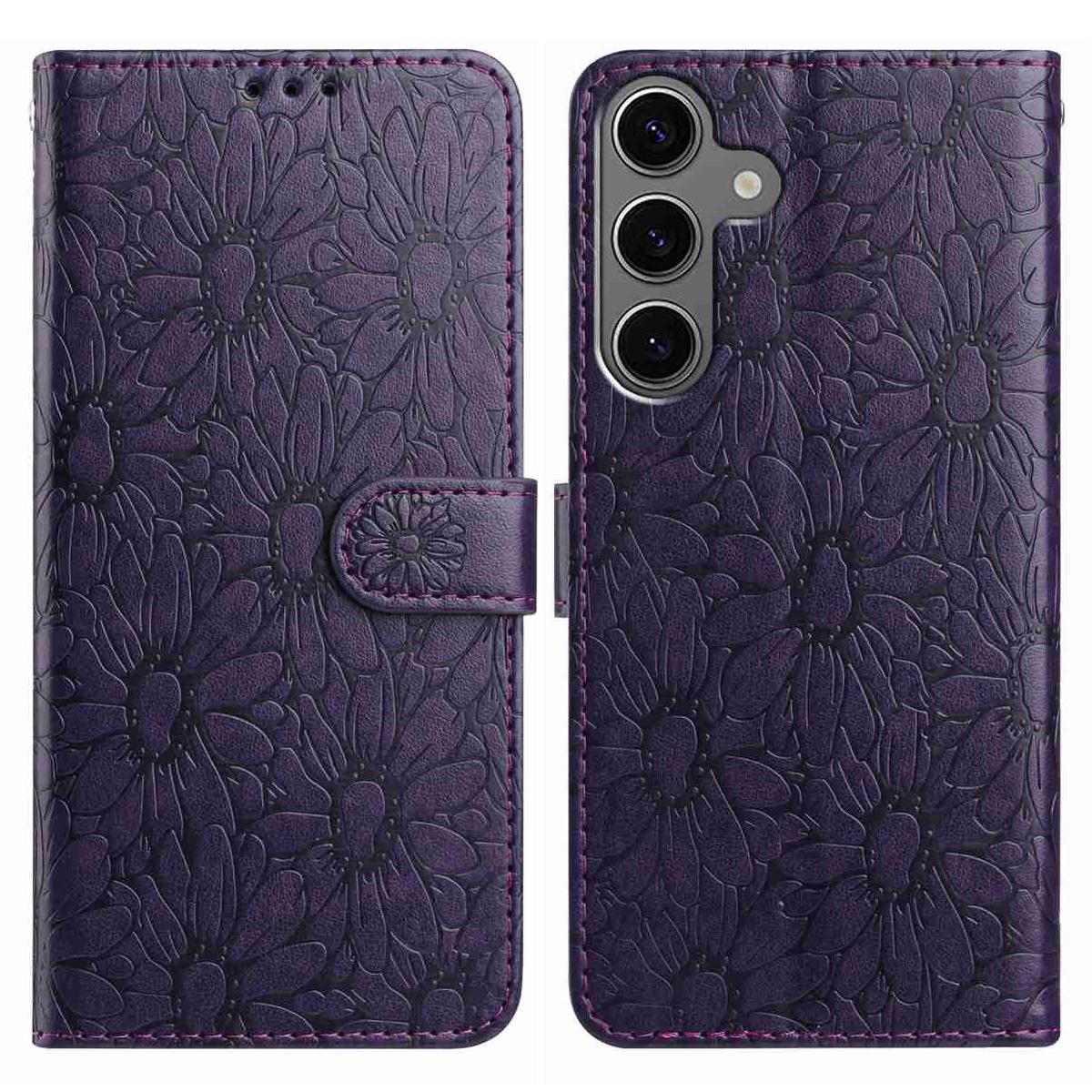

Для Samsung Galaxy S25+/S24+ Шкіряний чохол з тисненням Ромашка Гаманець Підставка Захисний чохол для телефону Dark Purple