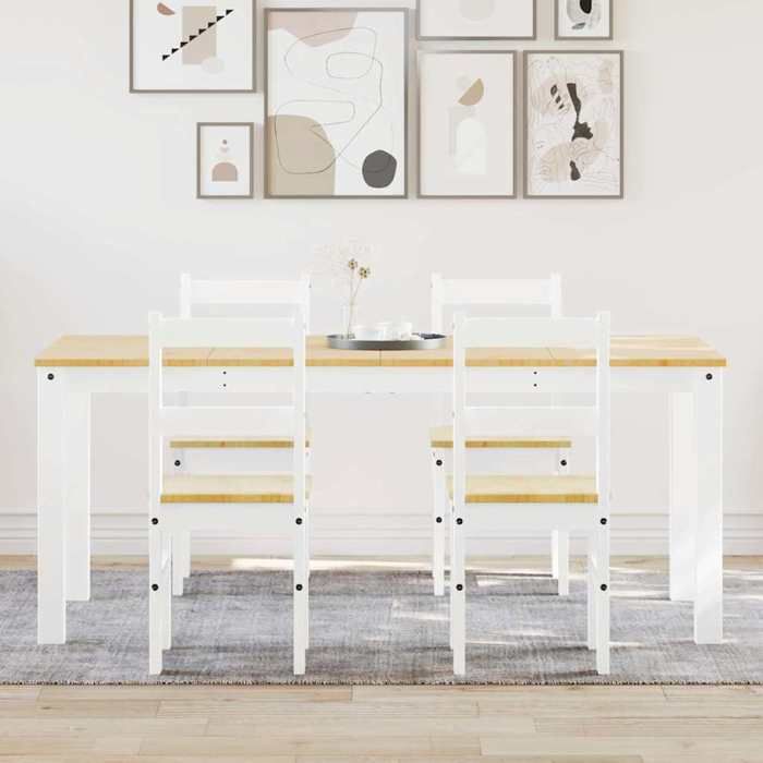 VidaXL Panama 5 Pcs Dining Set White Solid Pine Wood, Dining Table Set, Kitchen Table and Chairs, 3345190