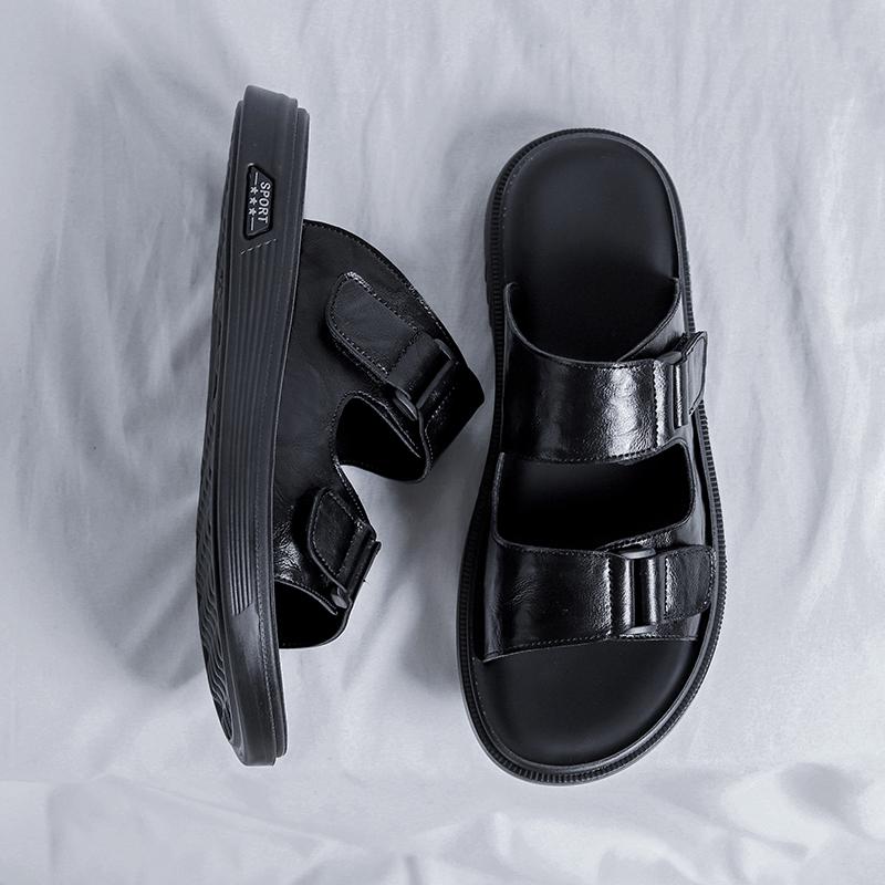 

Летние мужские домашние тапочки из натуральной кожи, модные удобные сандалии с мягкой массажной подошвой, классические черные римские сандалии 39