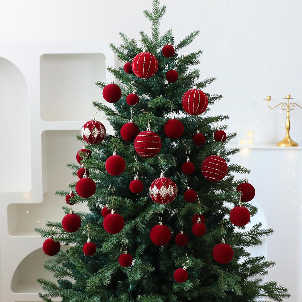 36Pcs red painted velvet Christmas ball ornaments Christmas tree baubles Christmas decorations Home party decorations