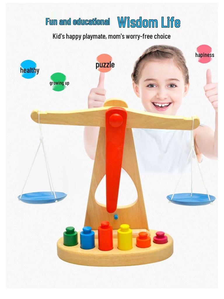 Wooden Balance Scale Toy for Early Learning: Teaches Babies Balance Principles, Ages 0.5-3 Years
