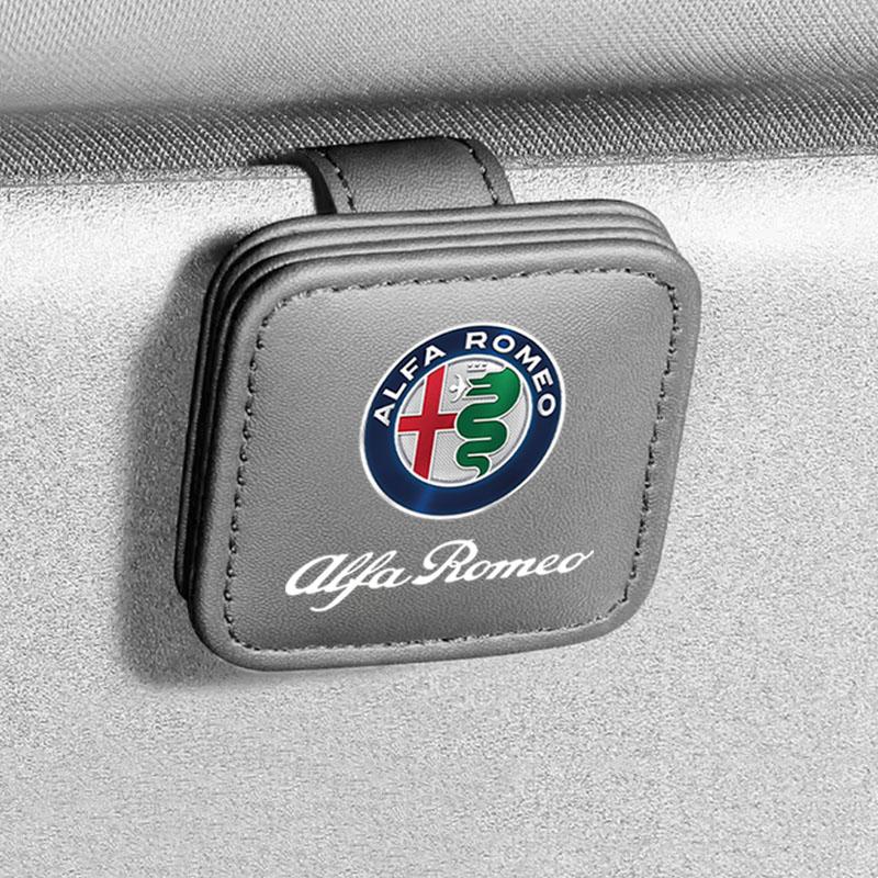 AZXL7 Car Sunglasses Holder Magnetic Leather Clip Ticket Holder For Alfa Romeo giulia stelvio giulietta 159 147 156 166 Car Accessorie