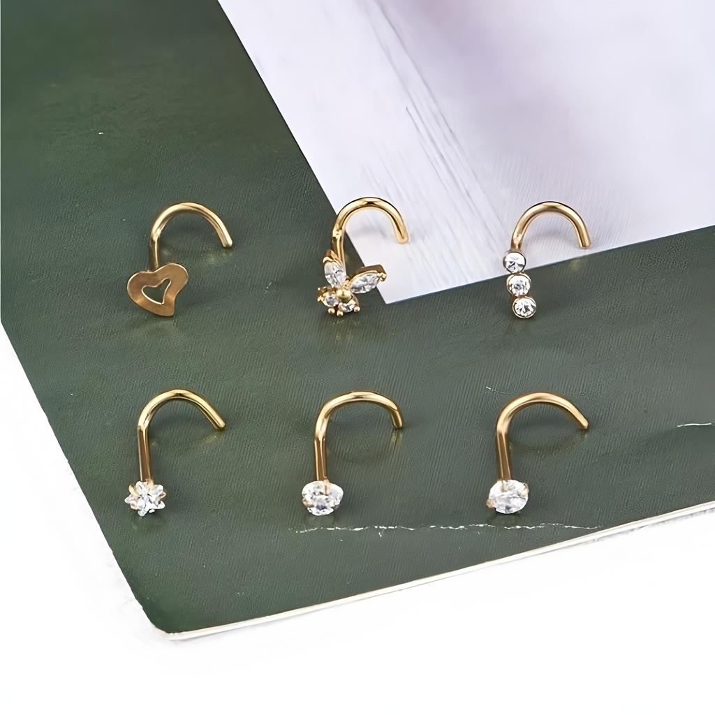 316 Stainless Steel Rod Nose Ring with Butterfly Moon Design Trendy Unisex Gift Body Jewelry
