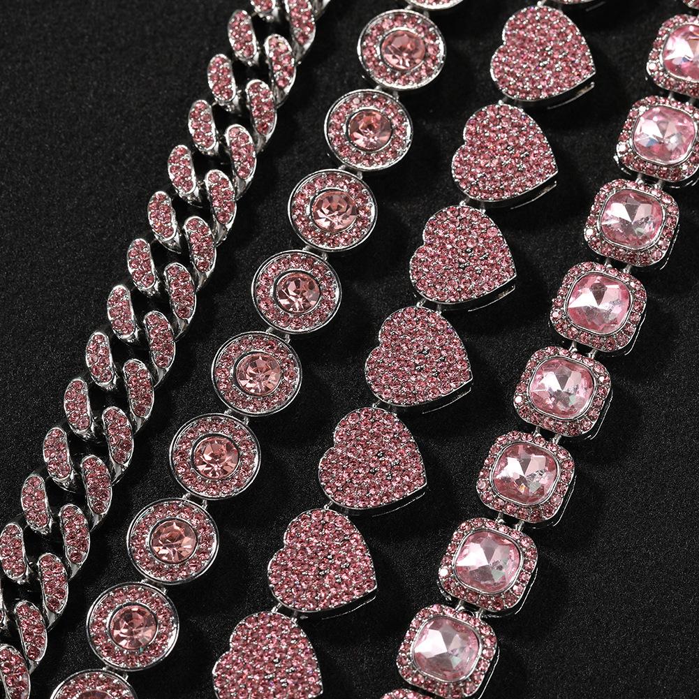 Fashion Versatile Pink Diamond Alloy Bracelet Simple Geometric Love Bracelet Women's New Hipster Hip-hop Jewelry