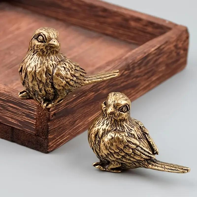 Antique Brass Sparrow Statue Bird Sculpture Solid Brass Bird Home Decor Collectible Mini Animal Figurine for Various Room Types