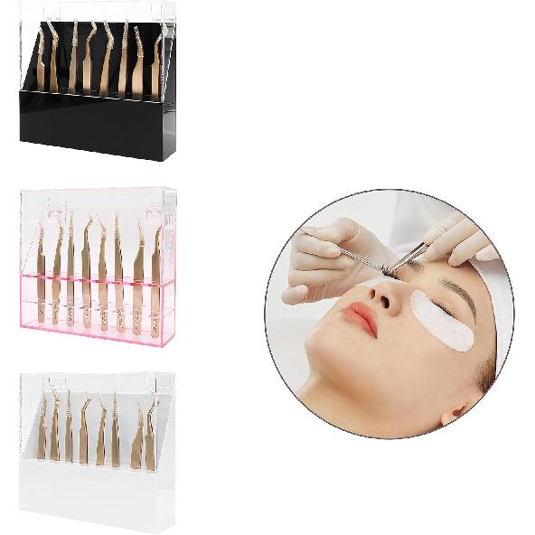 Tweezers Storage Box 8 Holes Holder Lash Tweezers Storage for Eyelash Extensions Eyelash Professional(Black,Only the Box)